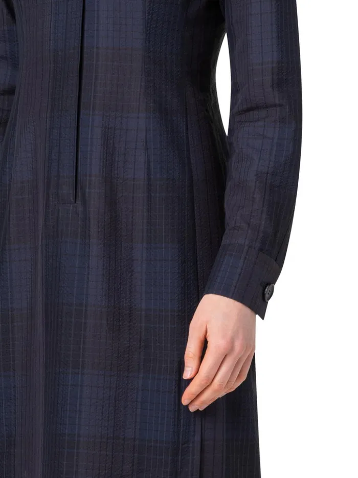 Midi Shirt Dress In Cotton Silk Seersucker Navy Women Akris Dresses