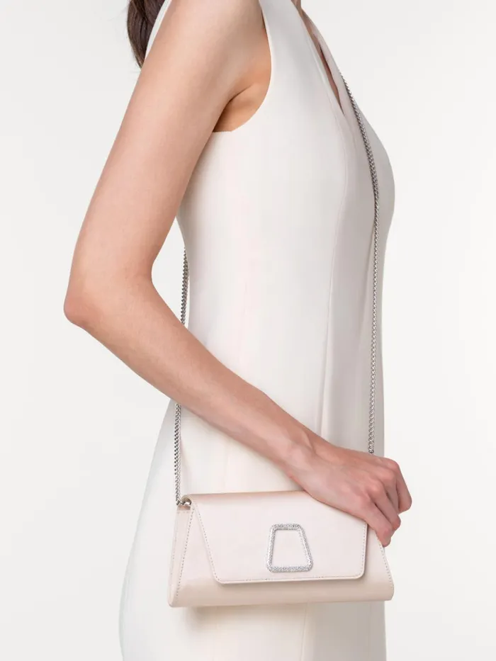 Mini Anouk Clutch In Satin With Crystal Trapezoid Alabaster Women Akris Crossbody Bags