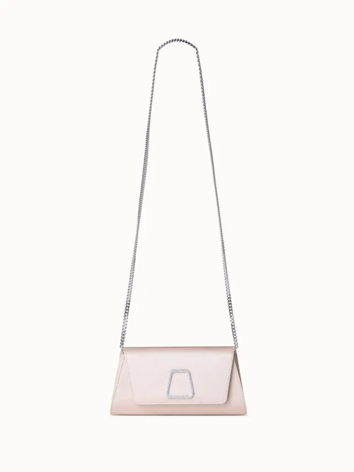 Mini Anouk Clutch In Satin With Crystal Trapezoid Alabaster Women Akris Crossbody Bags