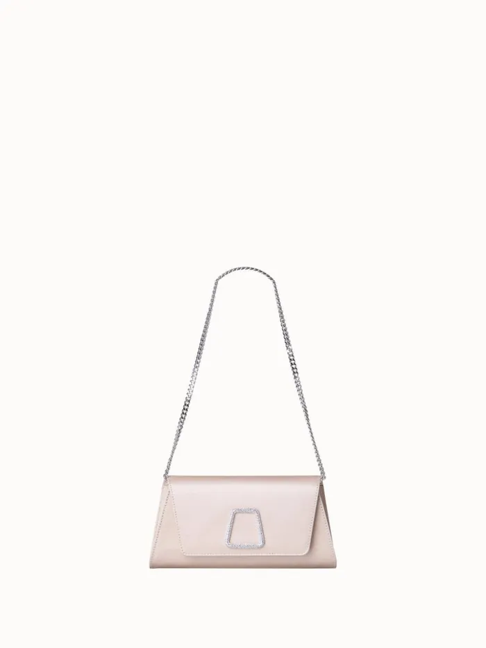 Mini Anouk Clutch In Satin With Crystal Trapezoid Alabaster Women Akris Crossbody Bags