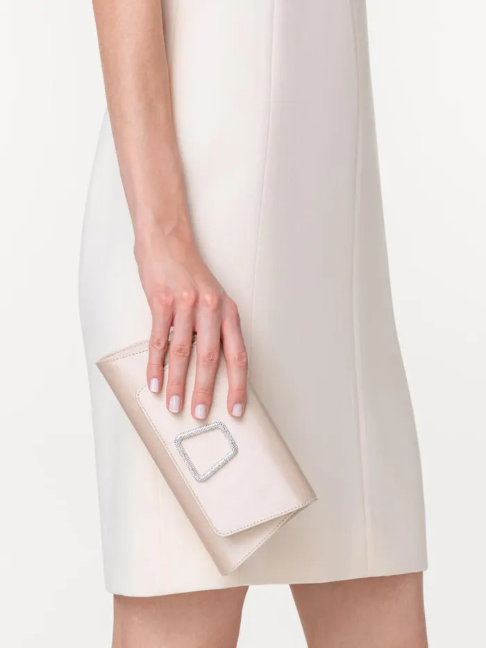 Mini Anouk Clutch In Satin With Crystal Trapezoid Alabaster Women Akris Crossbody Bags