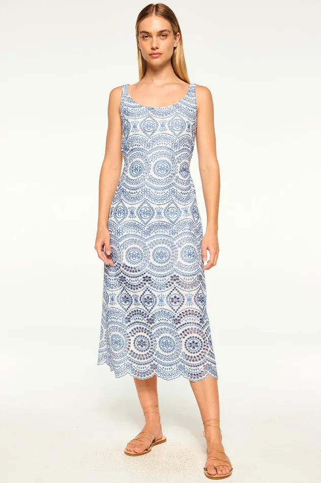 Misa Los Angeles Alondra Dress Blue Embroidered Eyelet Women Dresses
