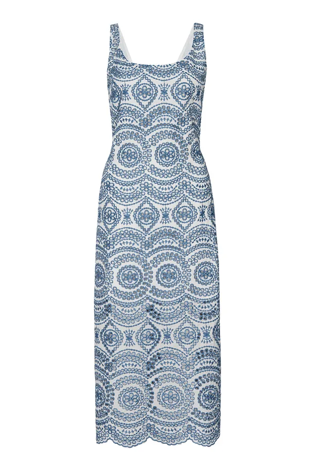 Misa Los Angeles Alondra Dress Blue Embroidered Eyelet Women Dresses