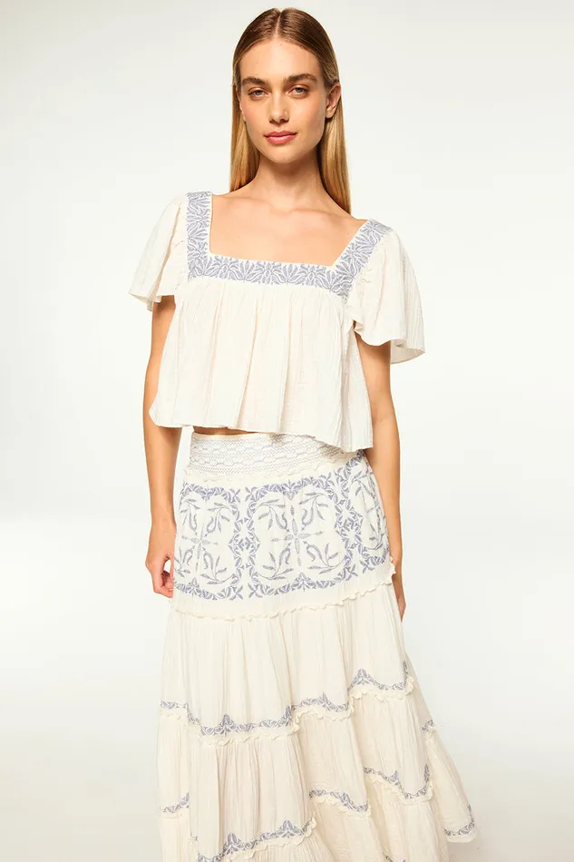 Misa Los Angeles Anju Top Ivory Embroidery Women Tops