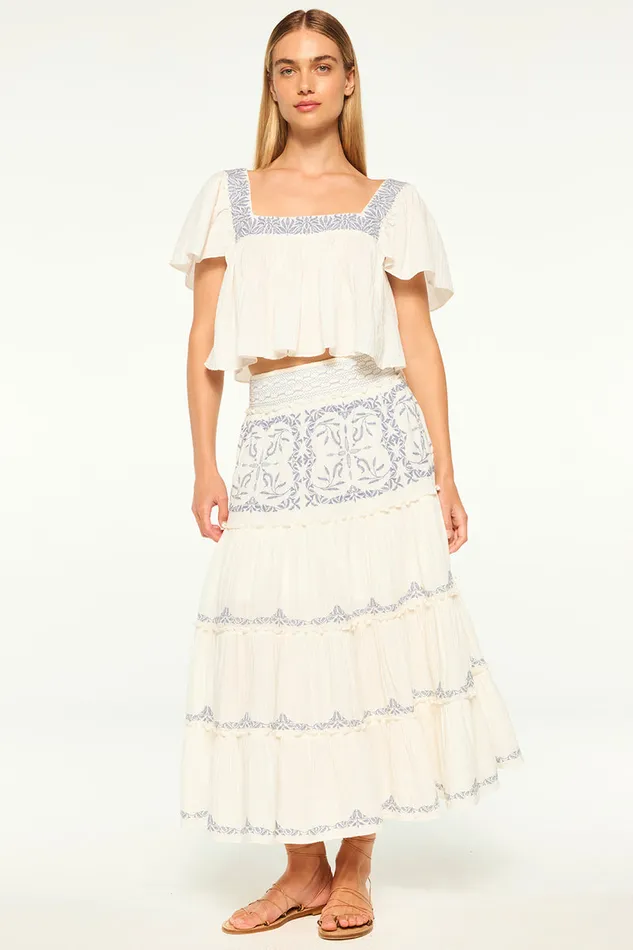 Misa Los Angeles Anju Top Ivory Embroidery Women Tops