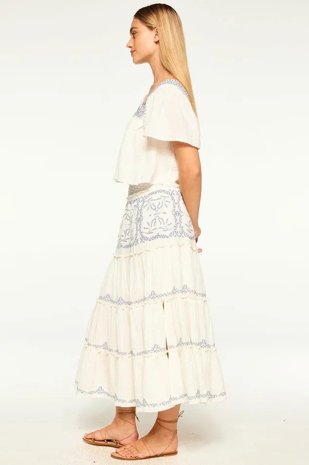 Misa Los Angeles Anju Top Ivory Embroidery Women Tops
