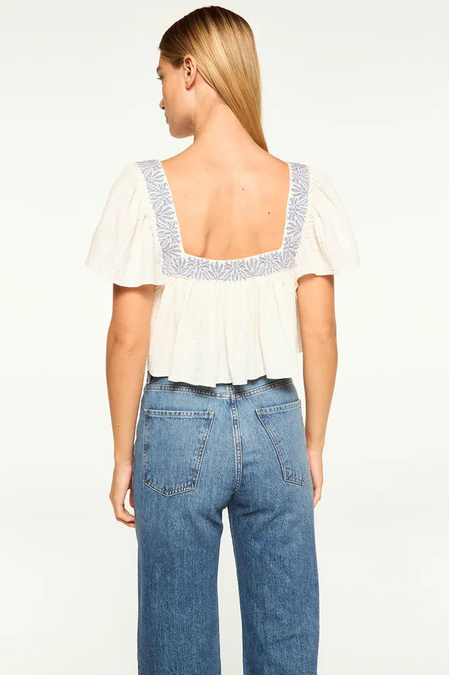 Misa Los Angeles Anju Top Ivory Embroidery Women Tops
