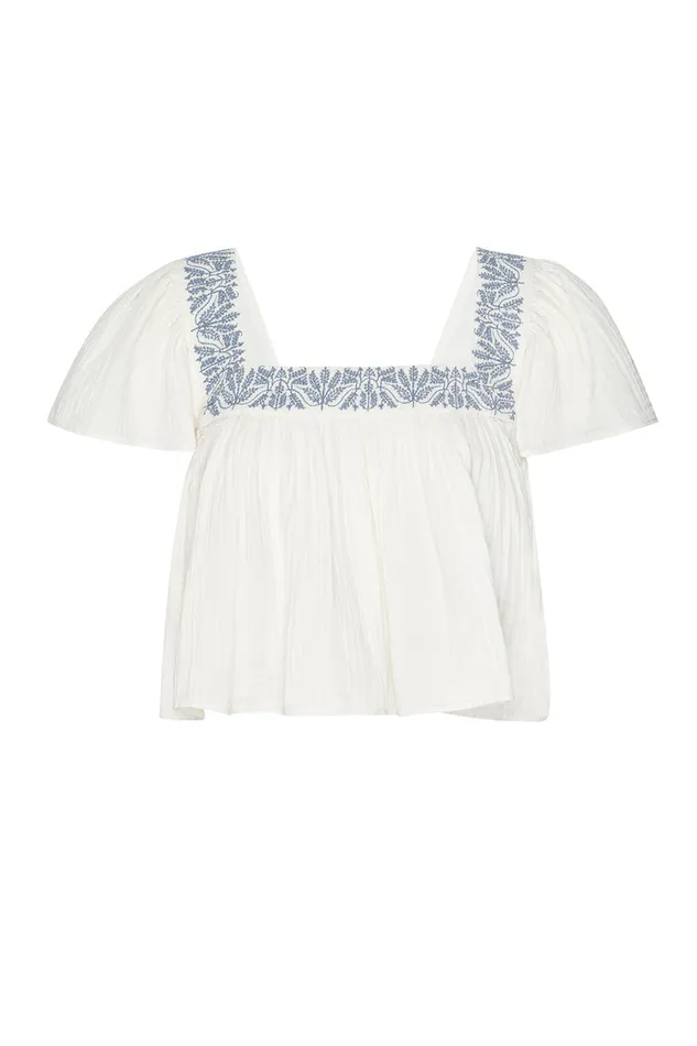 Misa Los Angeles Anju Top Ivory Embroidery Women Tops
