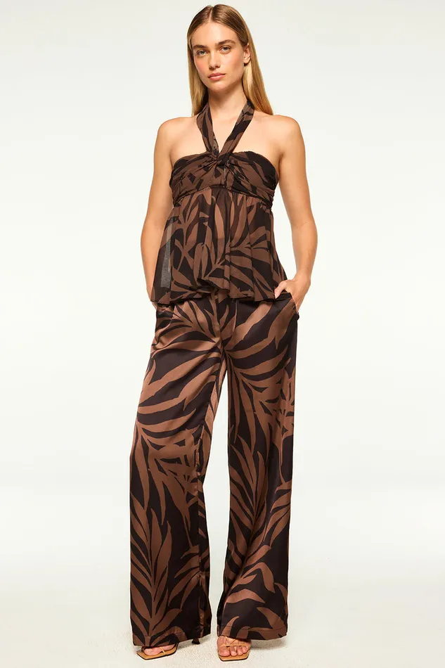Misa Los Angeles Aylin Top Chocolate Palm Frond Women Matching Sets