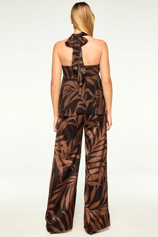 Misa Los Angeles Aylin Top Chocolate Palm Frond Women Matching Sets