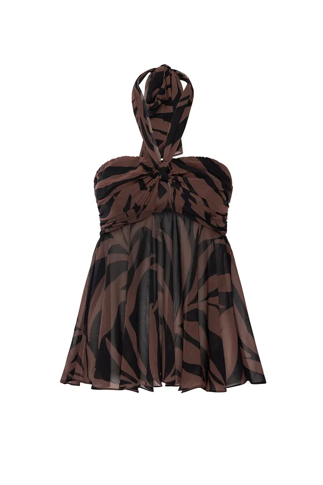 Misa Los Angeles Aylin Top Chocolate Palm Frond Women Matching Sets