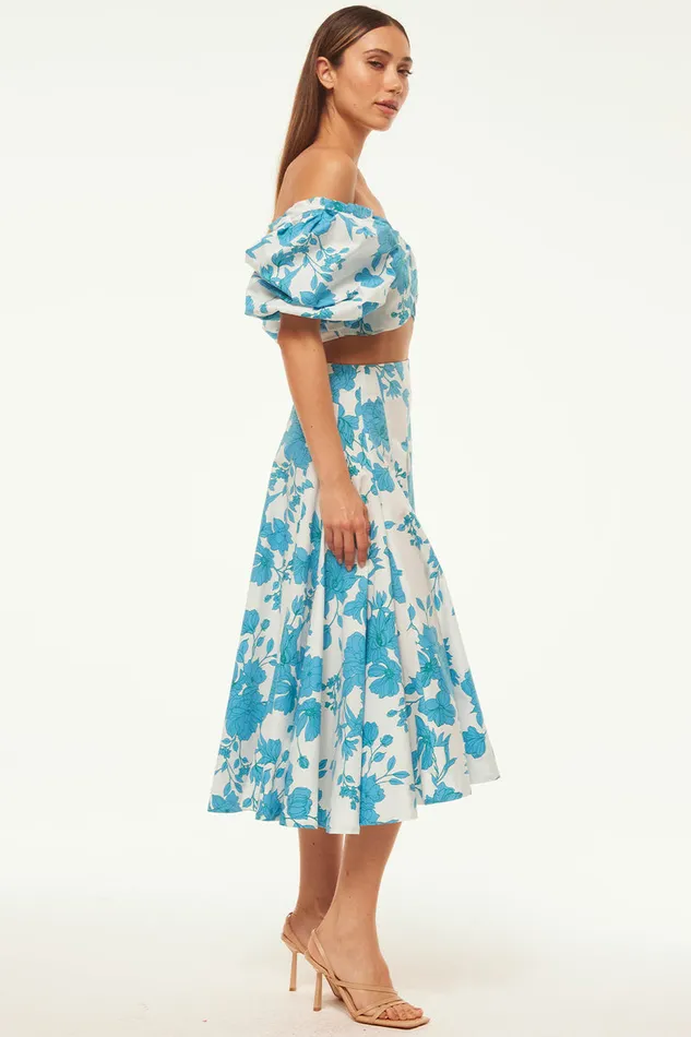 Misa Los Angeles Emma Skirt Turquoise Flora Poplin Women Matching Sets
