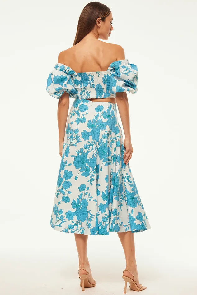 Misa Los Angeles Emma Skirt Turquoise Flora Poplin Women Matching Sets