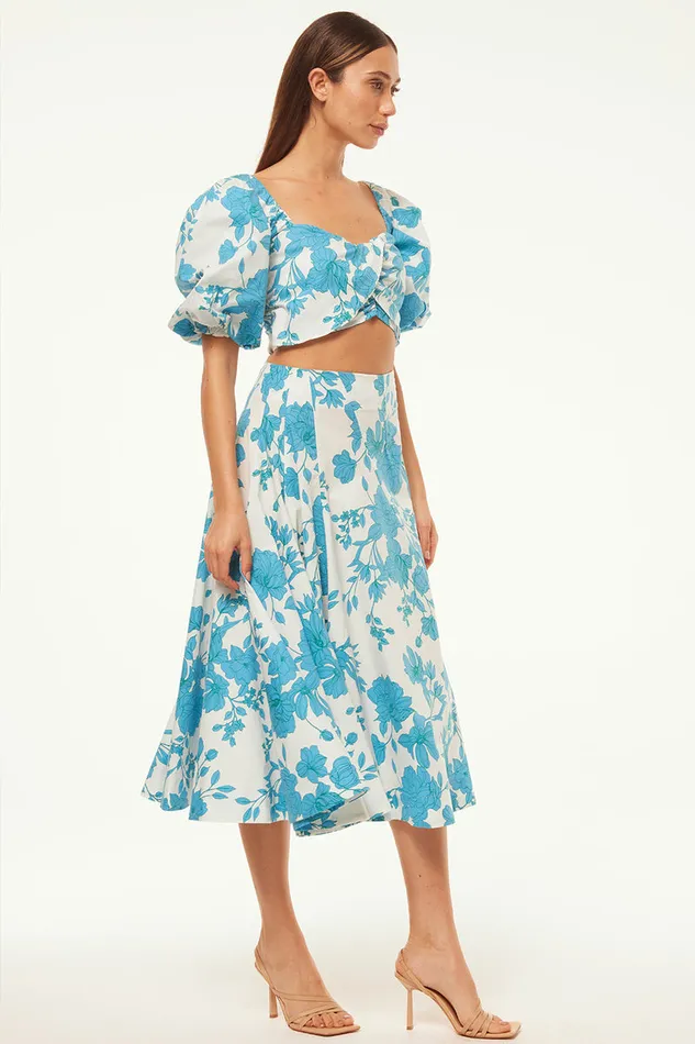 Misa Los Angeles Emma Skirt Turquoise Flora Poplin Women Matching Sets