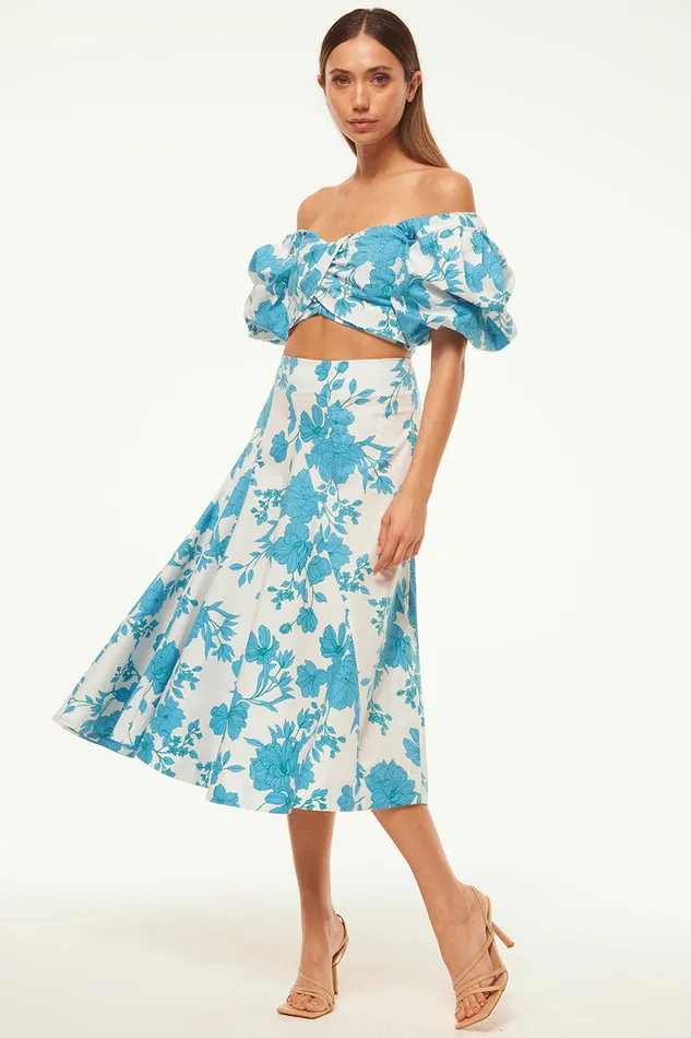 Misa Los Angeles Emma Skirt Turquoise Flora Poplin Women Matching Sets