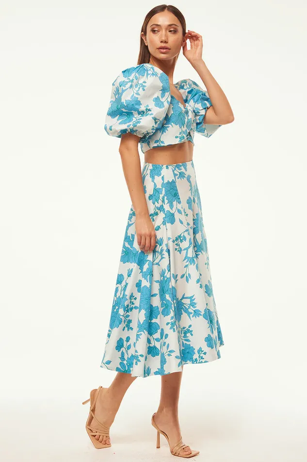 Misa Los Angeles Emma Skirt Turquoise Flora Poplin Women Matching Sets