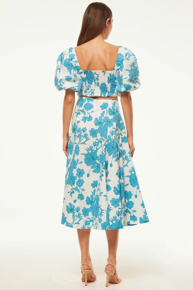 Misa Los Angeles Emma Skirt Turquoise Flora Poplin Women Matching Sets