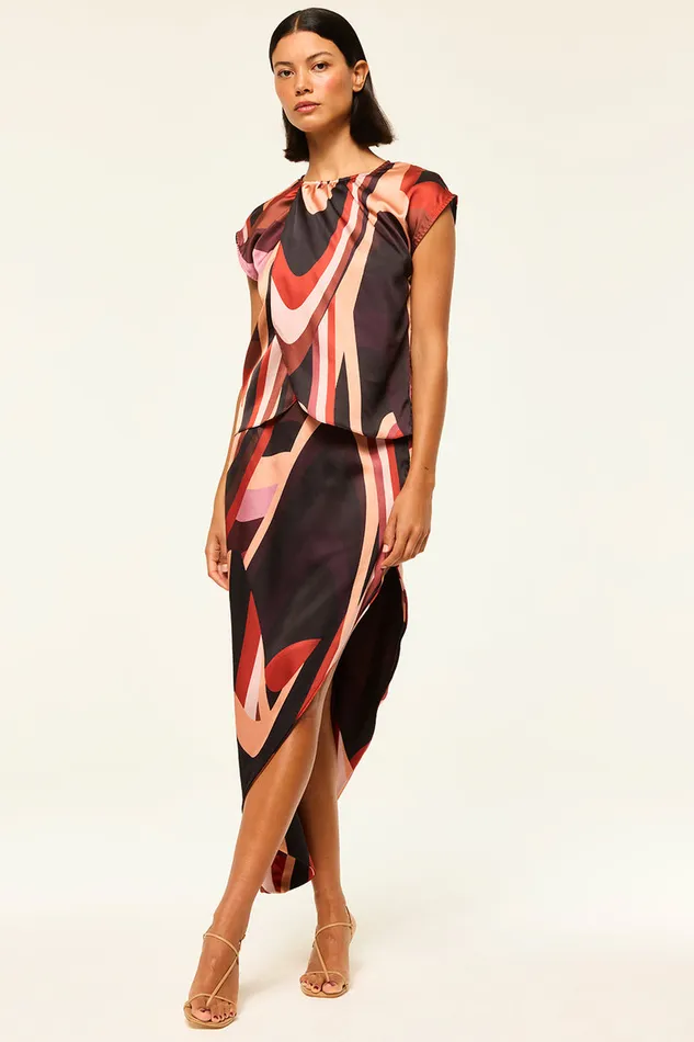 Misa Los Angeles Franco Skirt Canyon Stripe Satin Women Skirts and Shorts