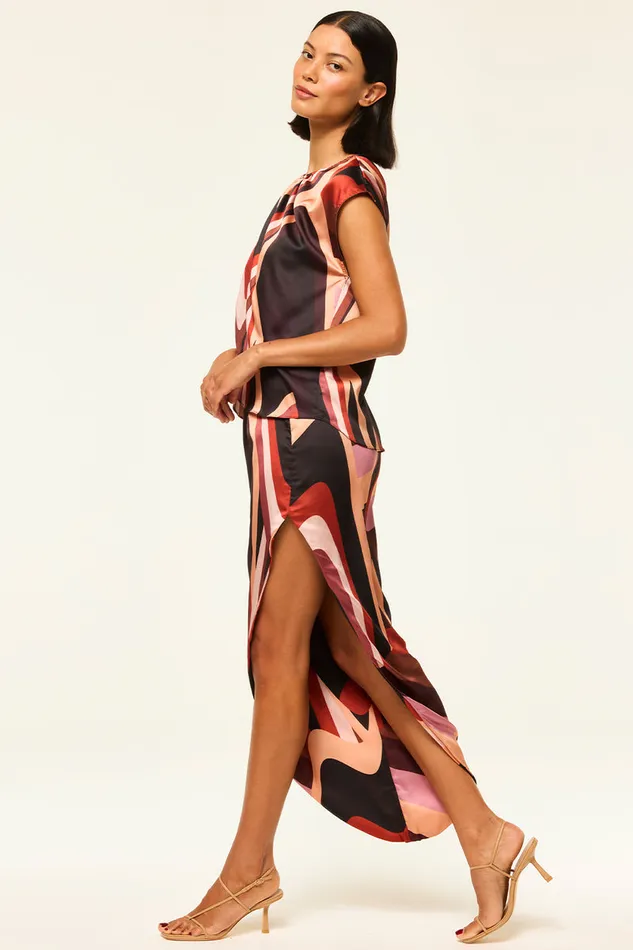Misa Los Angeles Franco Skirt Canyon Stripe Satin Women Skirts and Shorts