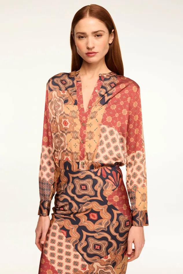 Misa Los Angeles Frankie Top Surreal Patchwork Satin Women Tops