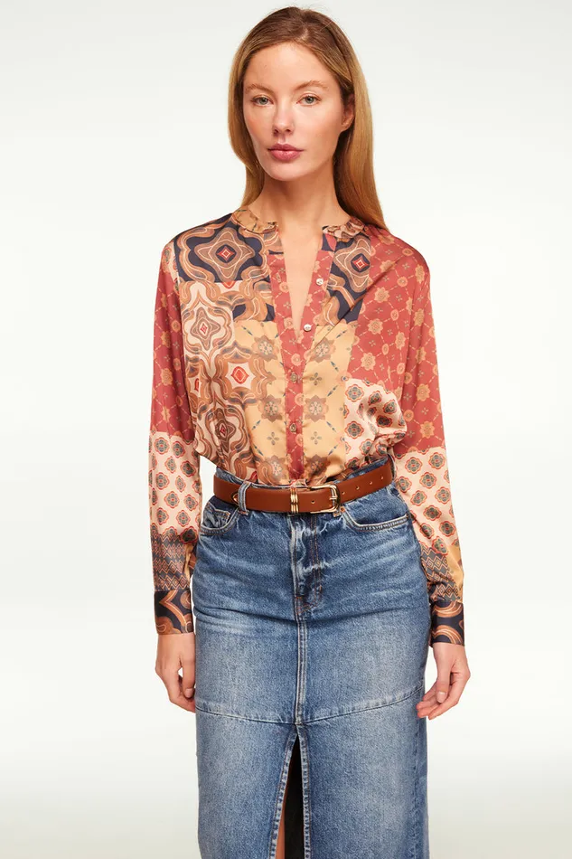 Misa Los Angeles Frankie Top Surreal Patchwork Satin Women Tops