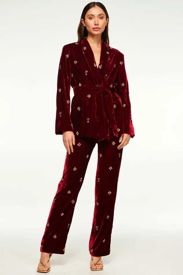 Misa Los Angeles Harlow Pant Garnet Velvet Women Matching Sets