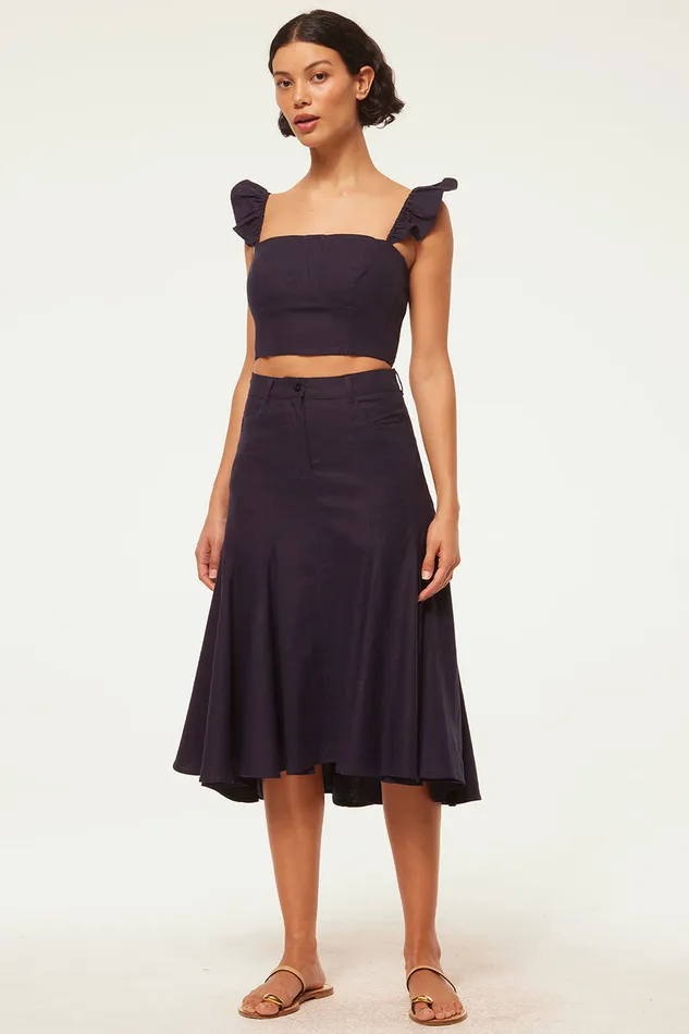 Misa Los Angeles Janet Skirt Navy Linen Women Skirts and Shorts