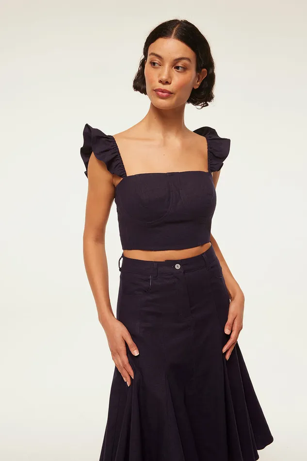 Misa Los Angeles Janet Skirt Navy Linen Women Skirts and Shorts