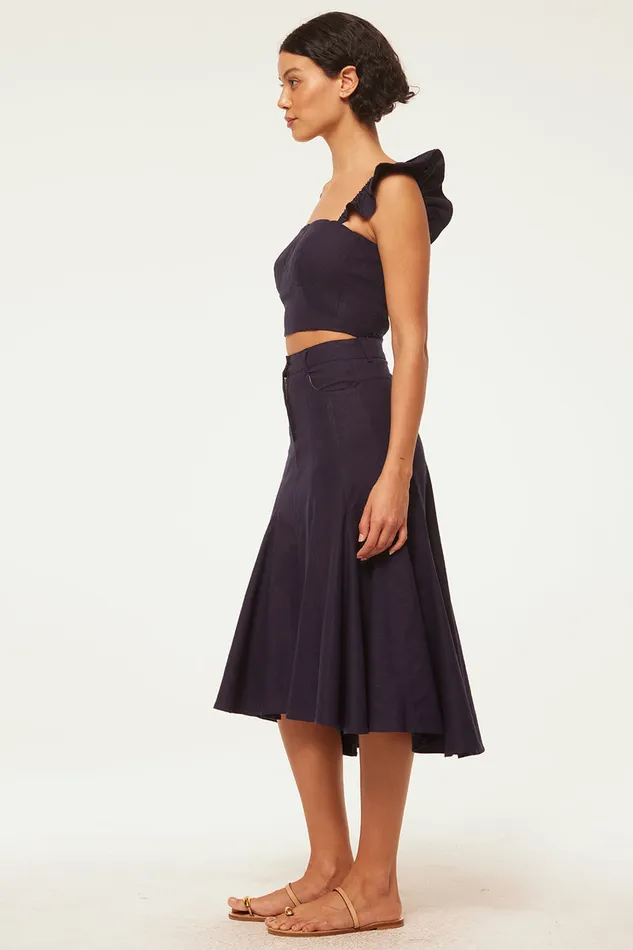 Misa Los Angeles Janet Skirt Navy Linen Women Skirts and Shorts