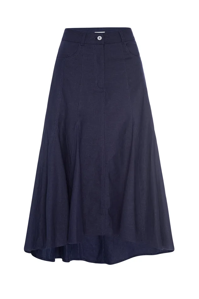 Misa Los Angeles Janet Skirt Navy Linen Women Skirts and Shorts