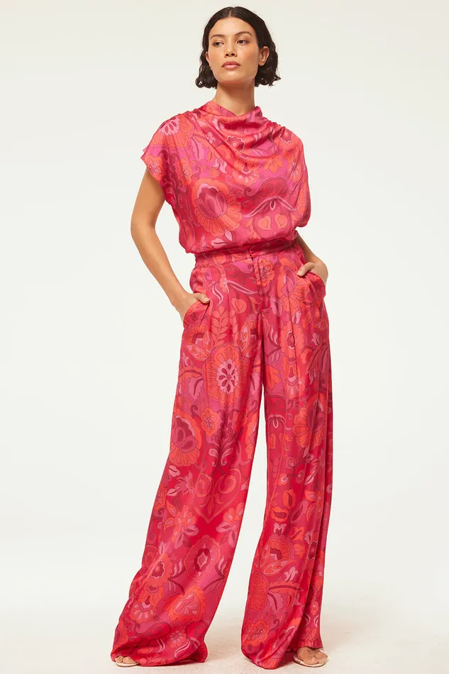Misa Los Angeles Lemor Pant Flora Corsica Fuchsia Women Matching Sets