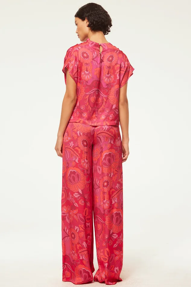 Misa Los Angeles Lemor Pant Flora Corsica Fuchsia Women Matching Sets