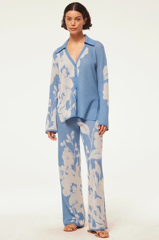 Misa Los Angeles Liam Pant Blue Hibiscus Flora Women Matching Sets
