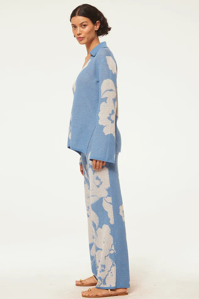 Misa Los Angeles Liam Pant Blue Hibiscus Flora Women Matching Sets