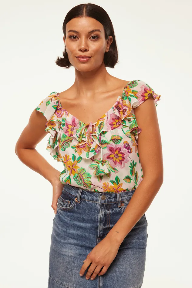 Misa Los Angeles Luca Top Flora Exotica Chiffon Women Tops
