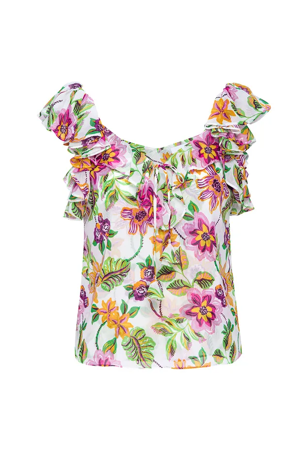 Misa Los Angeles Luca Top Flora Exotica Chiffon Women Tops