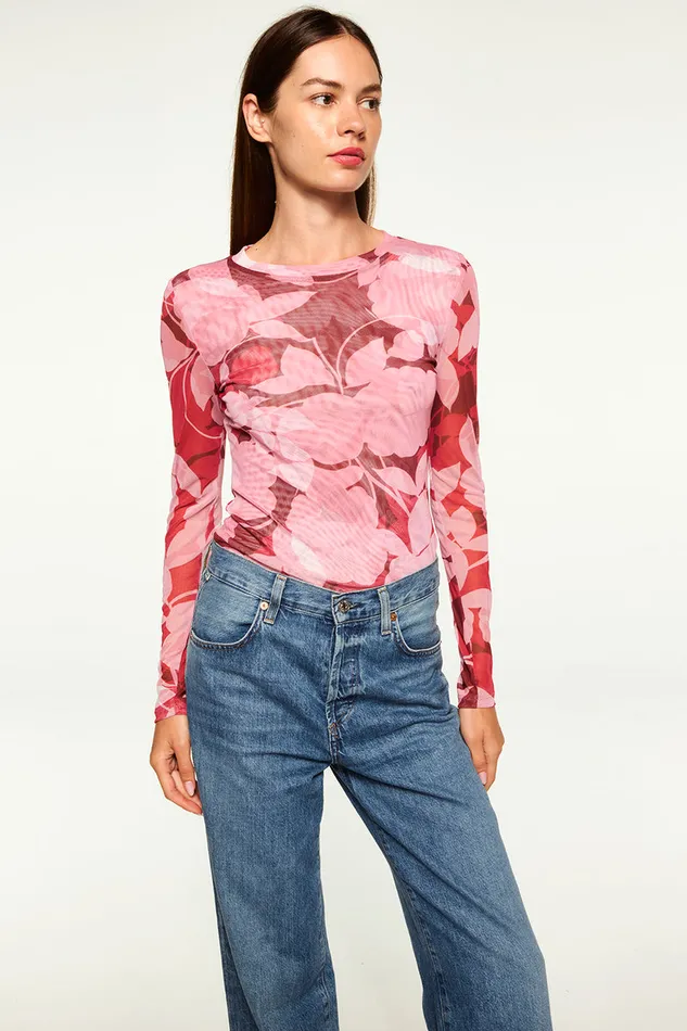 Misa Los Angeles Lula Top Flora Rosada Mesh Women Matching Sets