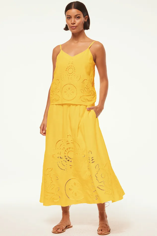 Misa Los Angeles Marcela Top Canary Eyelet Women Matching Sets