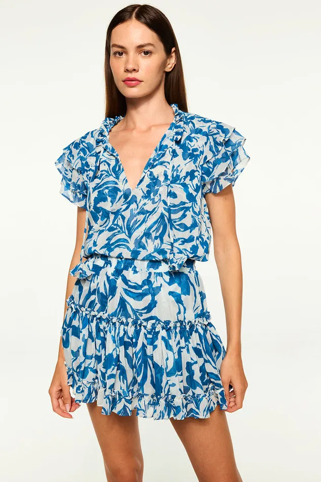 Misa Los Angeles Maria Top Blue Watercolor Chiffon Women Matching Sets