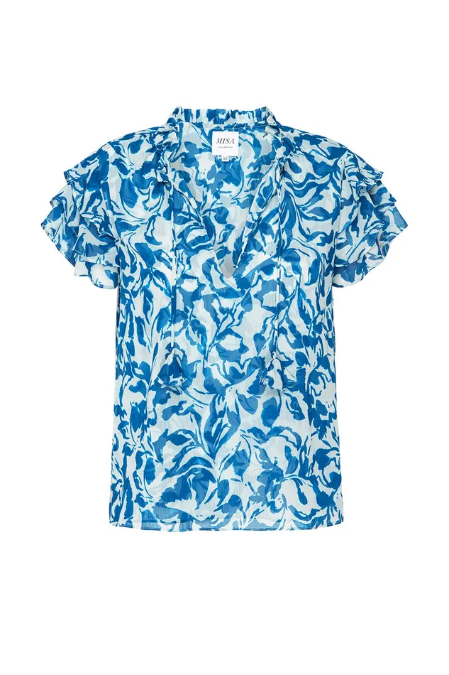 Misa Los Angeles Maria Top Blue Watercolor Chiffon Women Matching Sets
