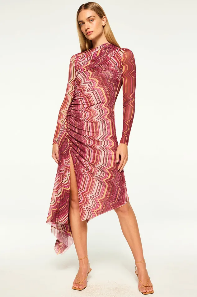 Misa Los Angeles Marina Dress La Banda Crimson Mesh Women Dresses
