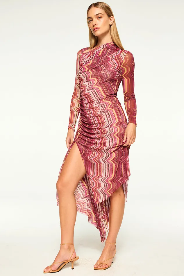 Misa Los Angeles Marina Dress La Banda Crimson Mesh Women Dresses