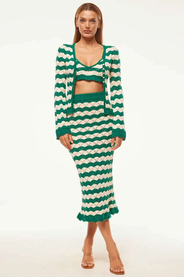 Misa Los Angeles Melina Skirt Emerald Stripe Women Matching Sets