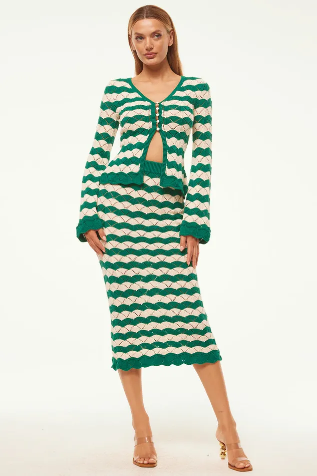 Misa Los Angeles Melina Skirt Emerald Stripe Women Matching Sets