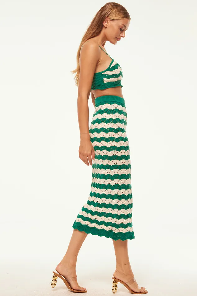Misa Los Angeles Melina Skirt Emerald Stripe Women Matching Sets