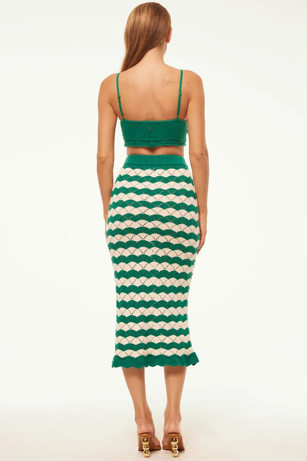 Misa Los Angeles Melina Skirt Emerald Stripe Women Matching Sets