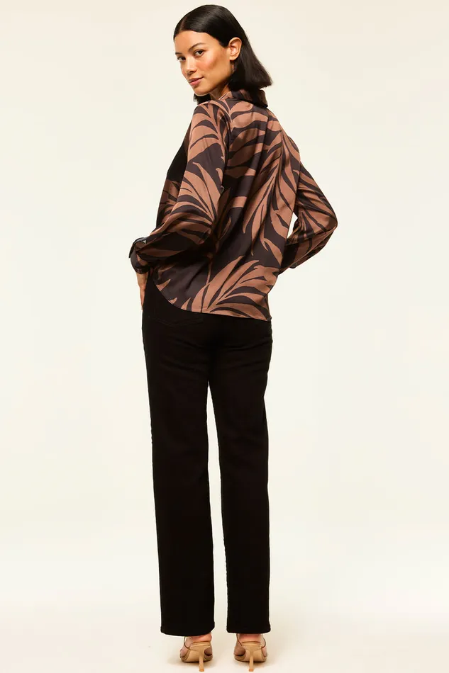 Misa Los Angeles Roya Top Chocolate Palm Frond Satin Women Tops