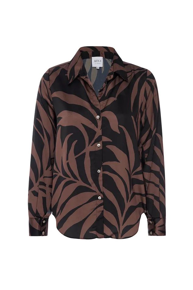 Misa Los Angeles Roya Top Chocolate Palm Frond Satin Women Tops