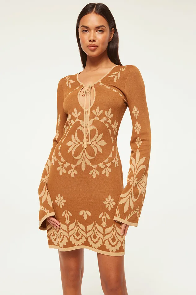 Misa Los Angeles Sahar Dress Brown Flora Santiago Women Knits