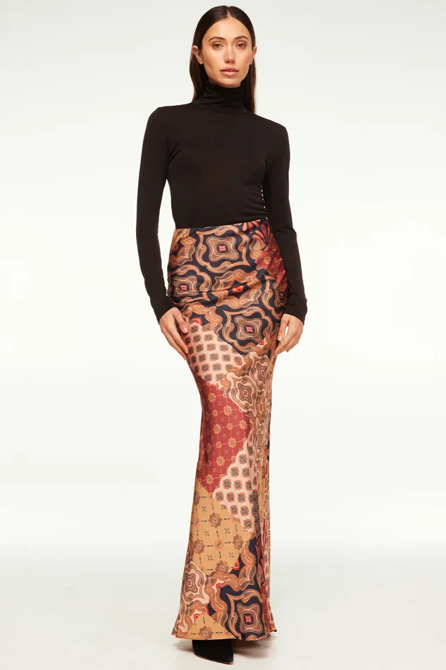 Misa Los Angeles Sierra Skirt Surreal Patchwork Satin Women Skirts and Shorts